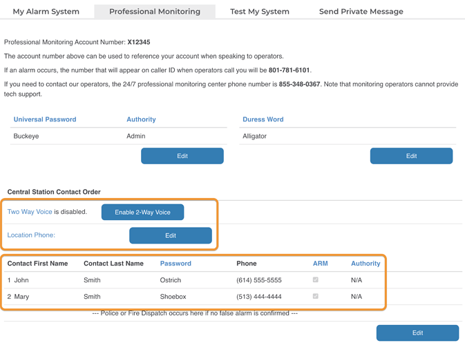 System Manager Alarm Contacts