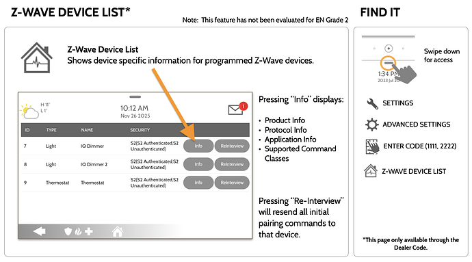 IQ Panel Z-Wave Device List