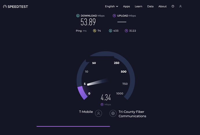 Speed test at camera location