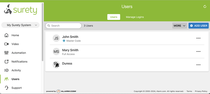 Alarm.com User Management