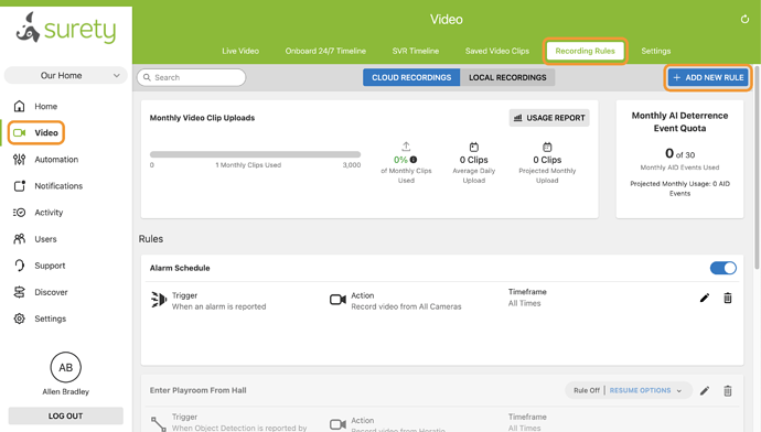 Add Video Recording Rule