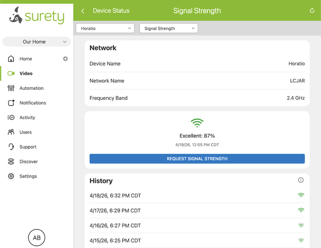 Alarm.com Camera Signal Strength